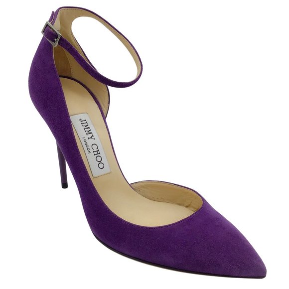 Jimmy Choo Purple Suede D'Orsay Pumps with Ankle Strap - Picture 1 of 6